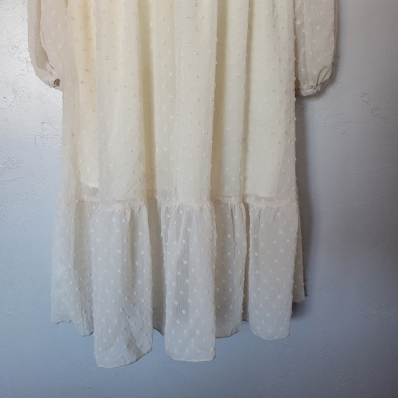 Doublju NWT Ivory White Swiss Dot Dress Long Sleeve Midi V-neck Smocked Bohemian - Picture 3 of 10